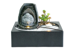 Fontana a Cascata con Sfera Rotante e Riso, Statua in Vetro di Buddha Maitreya con Oro, Decorazione <span class=keywords><strong>per</strong></span> la Casa - Product Image 2