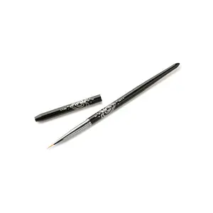 Private Label Black Color Nylon Hair Metal Professional Linear Detail Size 0 Nail Art Gel Brush With Crystal Handle