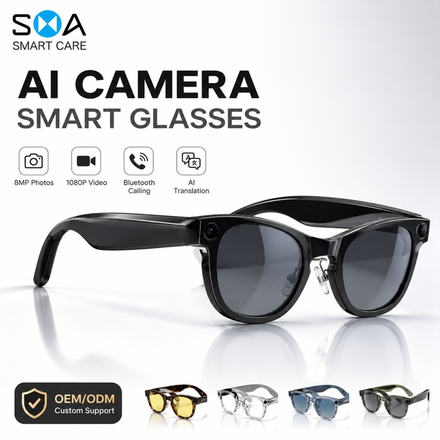 2026 OEM Factory New Arrival AI Camera Smart Glasses 8MP Photo 1080P Video Recording Real Time Translation  Calling