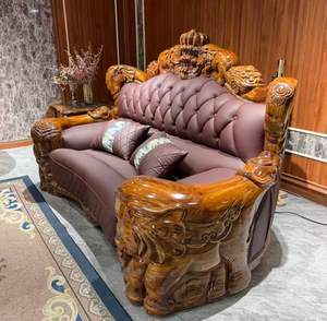 ชุดโซฟาห้องนั่งเล่นหนังสไตล์โบราณเฟอร์นิเจอร์หรูหราทำจากไม้มะเกลือ - Product Image 5