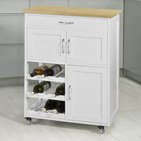 Îlot de cuisine et chariot de service modernes en MDF, écologiques et mobiles, avec armoire de rangement, casier à vin, tiroir et roulettes