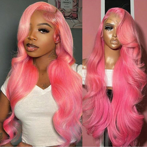 Pelucas delanteras de encaje de onda de cuerpo colorido de pelo brasileño 15A peluca frontal de encaje prearrancada 13x6 HD en púrpura Rosa rojo - Product Image 2