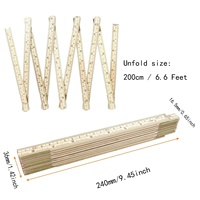 Règle en bois pliante 6.6 pieds/2 mètres-Double face en pouces et mesures métriques pour charpentier et travail du bois