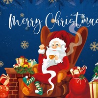 Toile de fond de Noël en polyester 100D 180x110cm avec fauteuil du Père Noël, lapin et boîte cadeau, œillets métalliques, pour affichage en magasin