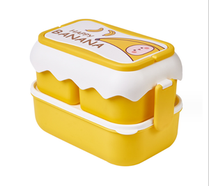 2.5 Litros De Plástico 2 Camadas Empilhadas Bento Lunch <span class=keywords><strong>Box</strong></span> Recipiente De Alimento para Crianças Da Escola com Talheres Set - Product Image 1