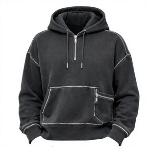 เสื้อฮู้ดดี้โอเวอร์ไซส์สีดำแบบวินเทจ ผ้าฝ้าย มีกระเป๋าหน้า แขนจั๊มพ์ ทรงหลวม สวมใส่สบาย ไซส์พลัสสำหรับผู้ชาย - Product Image 2