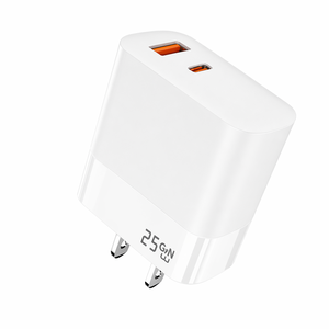 Chargeur rapide Cantell 25W double USB A+C PD avec sortie 5V/3A pour la maison et les voyages, compatible avec les prises US/EU/UK et les téléphones mobiles - Product Image 1