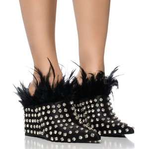 ขายร้อนผู้หญิง Feather ลิ่มล่อสุภาพสตรีชี้ Toe Rhinestone Studded ออกแบบลิ่มส้นรองเท้าแตะล่อ - Product Image 1