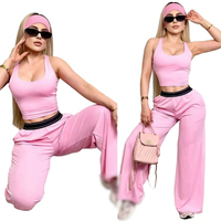 Ensemble de yoga 2 pièces personnalisé avec logo pour femme : débardeur court et pantalon large taille haute, tenue décontractée et confortable