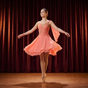 Coral Pink Chiffon Lyrical <b>Dance</b> Costume Asymmetrical Skirt for Cupid Talisman Ballet Variation Competition Stage Performance - Product Image 3