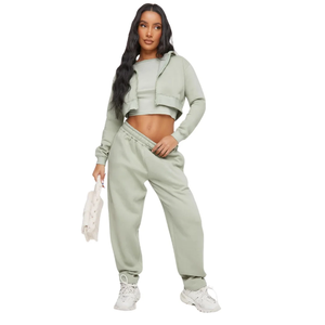 Sudadera con capucha de manga larga con parche de lana sólida informal de Invierno para mujer, ropa deportiva para correr de algodón de 2 piezas - Product Image 6