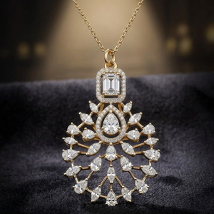 Luxury Women 18K Gold Filled Diamond <b>Pendant</b> Necklace <b>Emerald</b> Cut Flower Design Prong Setting Box Chain - Product Image 2