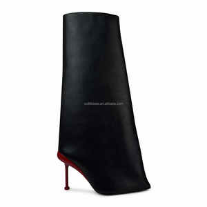 Bottes hautes en cuir véritable à bout pointu pour femmes, style exagéré, talon aiguille, coupe ample, jambe large, en cuir - Product Image 2