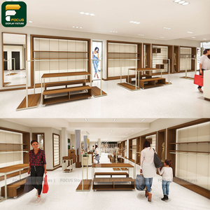 Présentoir contemporain pour magasin de vêtements avec panneau arrière incurvé et armoire de suspension pour vêtements - Product Image 6