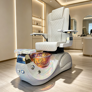 Fauteuil de pédicure massant moderne pour salon de manucure et spa, avec bain de pieds en verre coloré, fauteuil de pédicure inclinable pour institut de beauté - Product Image 3