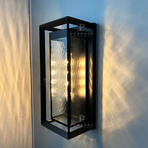 Modern Black Metal Outdoor <b>Wall</b> <b>Sconce</b> Water Ripple Glass <b>Wall</b> Light For Villa Front Door Porch Exterior Lighting - Product Image 4