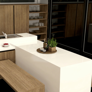 Solid Surface <b>Kitchen</b> Island Countertop Rectangular Flat Edge Gloss Finish Artificial Stone Minimalist Design - Product Image 1