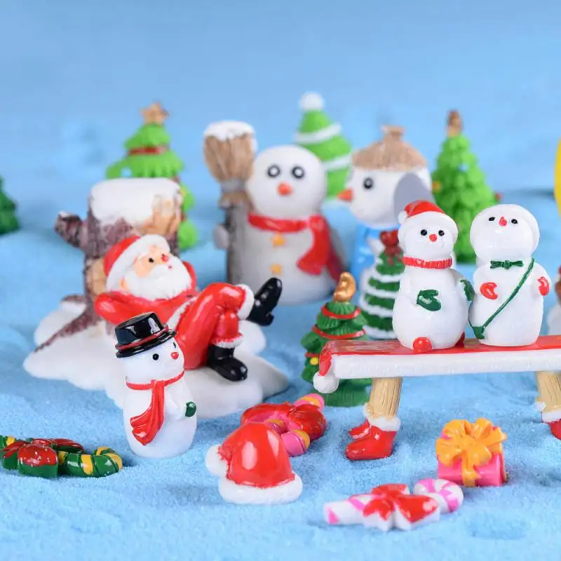 Natale Mini resina babbo natale pupazzo di neve albero Micro paesaggio modello fai da te figurine da giardino in miniatura decorazione della casa