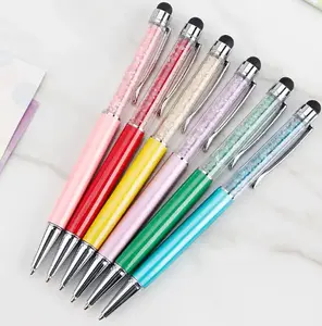 Promotional cheap small MOQ business gift crystal ball pen diamond top silicone touch screen pen