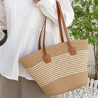 Sac à main en paille léger pour les voyages de vacances, fabriqué sur mesure, grande capacité, bandoulière, sac fourre-tout tissé à la main pour femmes, marque de maquillage