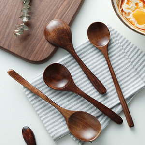 Cucharas de madera de mango largo, tamaño grande, pulido espejo, para postre, arroz, sopa, logotipo personalizado - Product Image 4