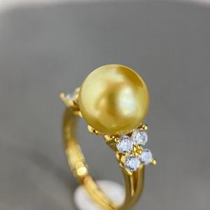 Natural Gold Bead Ring 11-12mm Precision Round Versatile Simple and High-End-Pure Silver with <b>Matching</b> Gift <b>Box</b> - Product Image 2