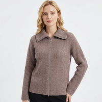 Cardigan en laine tricoté à manches longues pour femme, motif uni, col en V, gris, anti-rétrécissement, avec fermeture éclair, collection automne
