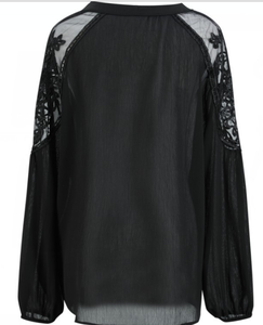 Donne di modo di Estate Chiffon Lanterna Manica Lunga <span class=keywords><strong>Camicia</strong></span> Casual Parti Superiori Della Camicetta di Estate Delle Signore <span class=keywords><strong>Camicia</strong></span> Trasparente Camicetta Nuovo Bianco - Product Image 2