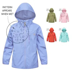 Color Changing Magic Hydrochromic Water Reactive PVC Poncho Polyester Rain Jacket Custom Logo Raincoat For Children