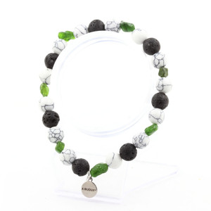 Bracelet de perles de diopside du Brésil + lave + howlite de 8 mm. Fabriqué en France - Product Image 2