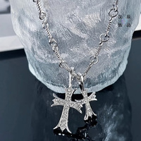 Collier pendentif double croix en zircon Ganku pour hommes et femmes, chaîne en bambou pour la Saint-Valentin, accessoires vintage en gros