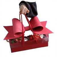 Boîte Cadeau de Luxe Classique en Gros avec Nœud et Fleur, Recyclable, Revêtement UV, en Papier Kraft Transparent, pour Fruits, Gâteaux, Mariages et Saint-Valentin