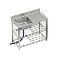 Évier de cuisine professionnel en acier inoxydable pour restaurant, intérieur/extérieur, 80/100/120 cm, avec poste de travail et cuve simple/double carrée