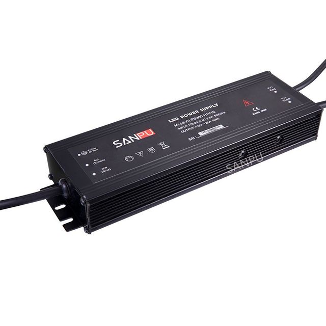 300W IP67 Outdoor Slim Aluminum Black SMPS High Efficiency Power Supply Constant Voltage LED Strip Driver Flood Light 12V 24V