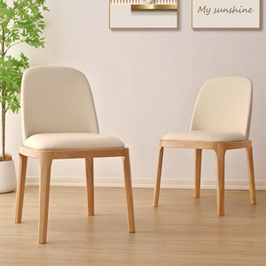 Silla auxiliar de comedor nórdica de madera maciza, silla de comedor sin brazos con respaldo sólido tapizado en piel sintética impermeable para comedor - Product Image 1