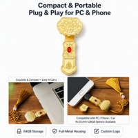 Nouvelle clé USB en métal de style chinois, design trèfle à quatre feuilles Ruyi, USB 2.0/3.0 personnalisable