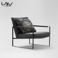 Fauteuil de salon de style nordique, fauteuil de salon, chambre à coucher, cadre en métal, fauteuil de loisirs en cuir, meubles inclinables