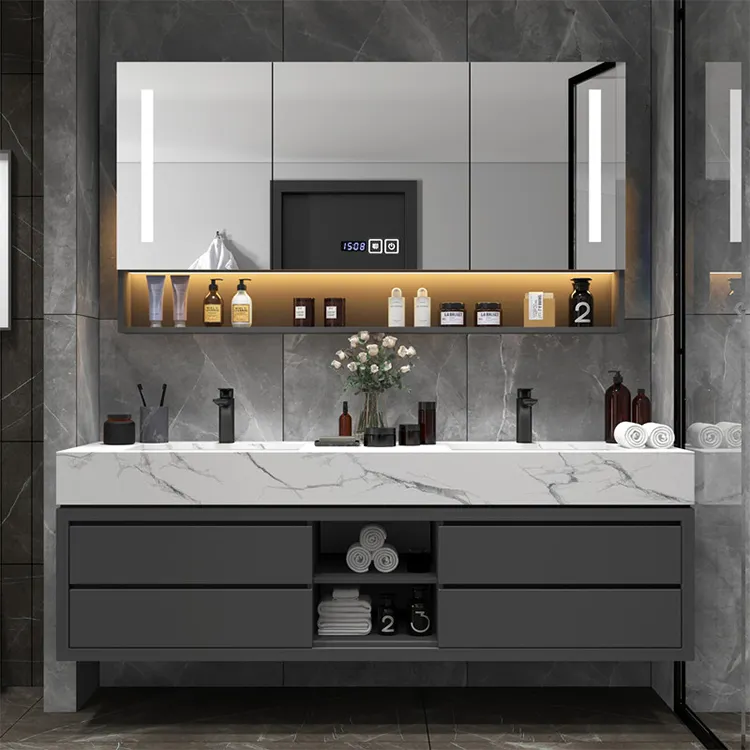 Avrupa tarzı modern yüzen banyo üst çift lavabo banyo setleri vanity lavabo ile lavabo