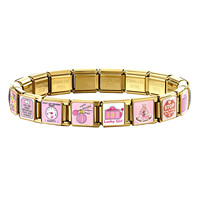 Bracelet modulaire en acier inoxydable fait main avec motif carré rose, puzzle DIY, cadeau pour enfants, fabriqué à Guangzhou