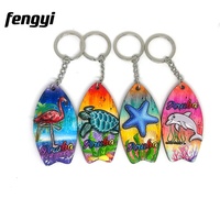 Sac porte-clés personnalisé en bois MDF en forme de planche de surf Souvenirs Aruba Caribbean