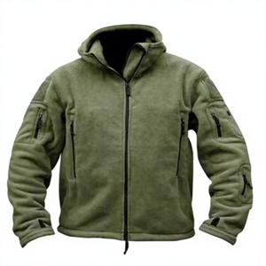 Veste en polaire vert olive pour homme avec capuche, col montant, fermeture éclair, coupe-vent, style vêtements de travail, coupe régulière, pour l'automne - Product Image 1