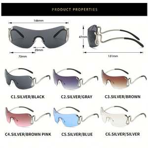 Lunettes de soleil personnalisées tendance pour hommes et femmes, style punk, avec verres monobloc, protection UV400, dégradées, Y2K, monture serpent sans bords pour femmes - Product Image 6