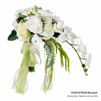 Witgroene Cascade Waterval Kunstmatige Bruidsboeket met Phalaenopsis Orchidee Gemengd Gebladerte Boheemse Bruiloft Kunstbloem