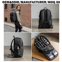 Sac à dos de voyage élégant en cuir microfibre pour appareil photo, sac à dos haute performance pour appareil photo reflex numérique et objectif, fabricant OEM ODM