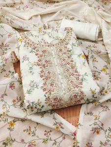 Ensemble de sari indien ethnique d'été pour femmes, dupatta en rayonne Banarasi, style pakistanais, tenue de fête, embossé, séchage rapide, coupe ample, aiguille - Product Image 5