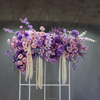 Direkt vom Hersteller: Seiden-Kunstblumen in Lila-Rosa-Farbverlauf für Hochzeiten und Ostern, Tischdekoration, Läufer, Bogen-Arrangement-Set, Foto