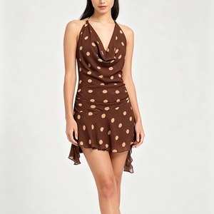 Vestido Mini Halter con Estampado <span class=keywords><strong>de</strong></span> Puntos para Mujer, Vestido <span class=keywords><strong>de</strong></span> Verano <span class=keywords><strong>de</strong></span> Gasa con Espalda Descubierta y Fruncido, <span class=keywords><strong>Ropa</strong></span> <span class=keywords><strong>de</strong></span> Mujer, Vestido <span class=keywords><strong>de</strong></span> Moda para Damas - Product Image 3
