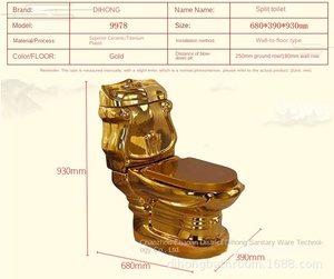Lavabo de <span class=keywords><strong>colonne</strong></span> de <span class=keywords><strong>toilette</strong></span> en céramique dorée de style européen Lavabo moderne à double chasse rangée horizontale plaqué or mural - Product Image 6