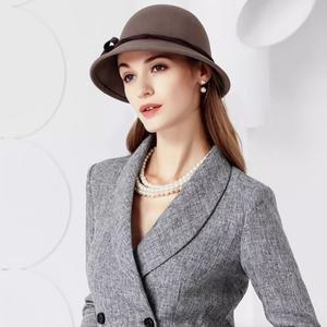 Chapeau en laine noir et <span class=keywords><strong>gris</strong></span> de haute qualité pour femmes, chapeau Fedora en laine, chapeau chaud d'hiver pour les voyages quotidiens en plein air, pour femmes adultes - Product Image 4