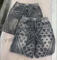 Jorts en jean vintage personnalisés de qualité supérieure avec strass et effet vieilli pour garçons, shorts en jean amples pour hommes, style streetwear estival